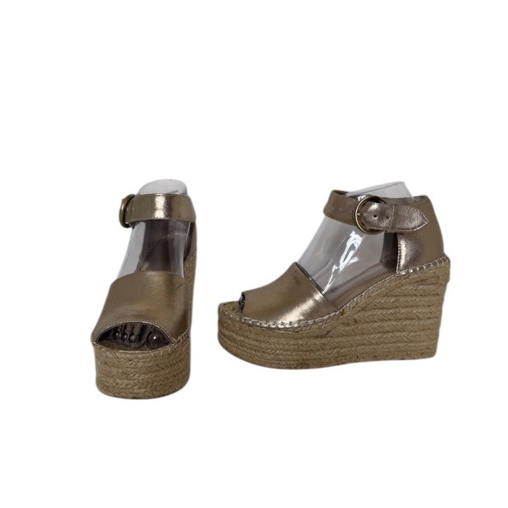 Metallic Gold Espadrille Wedge Sandals Peep Toe Ankle Strap Mlalida Marc Fisher